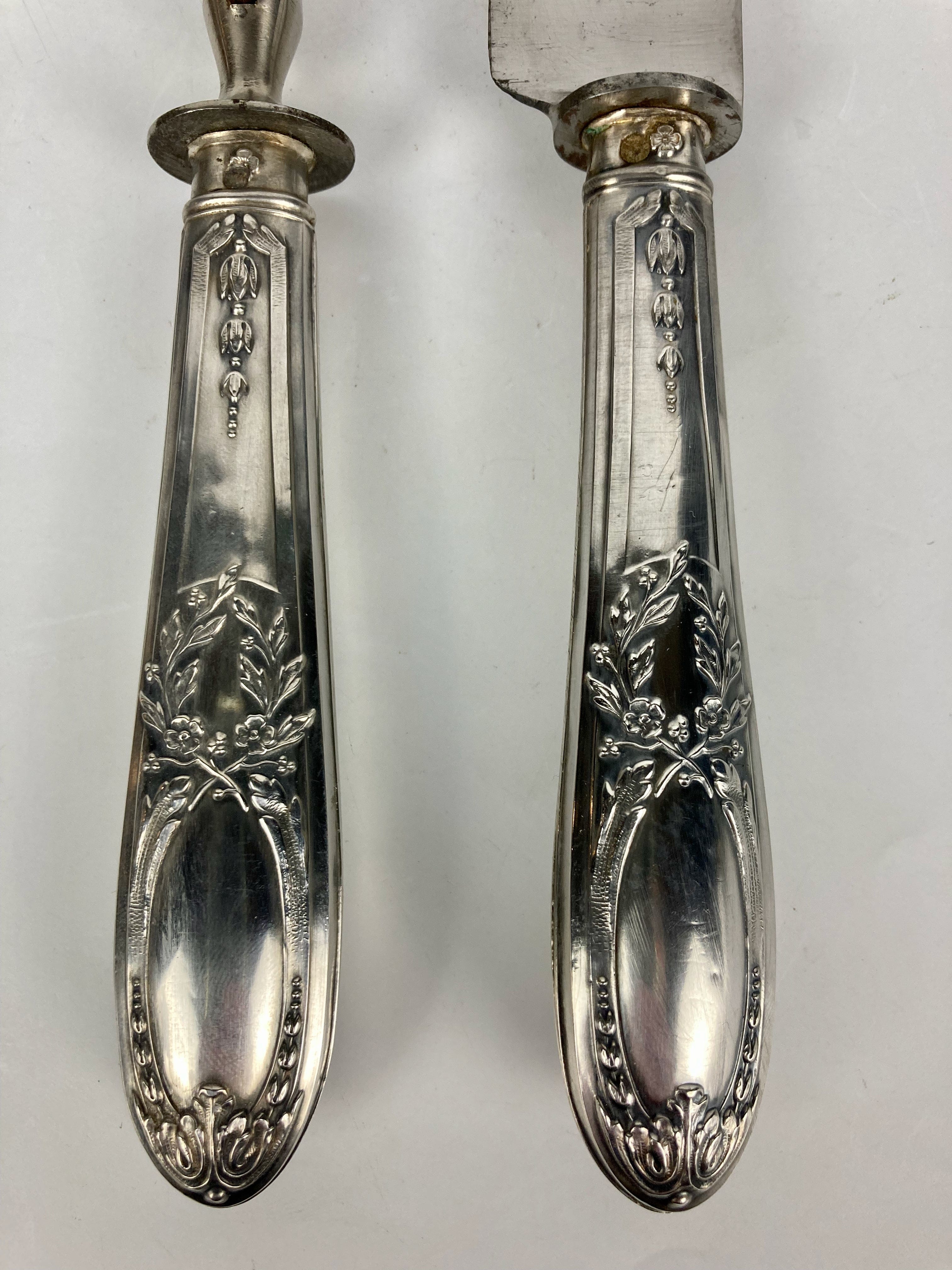 Ancien service à découper couverts argent fourré minerve paris