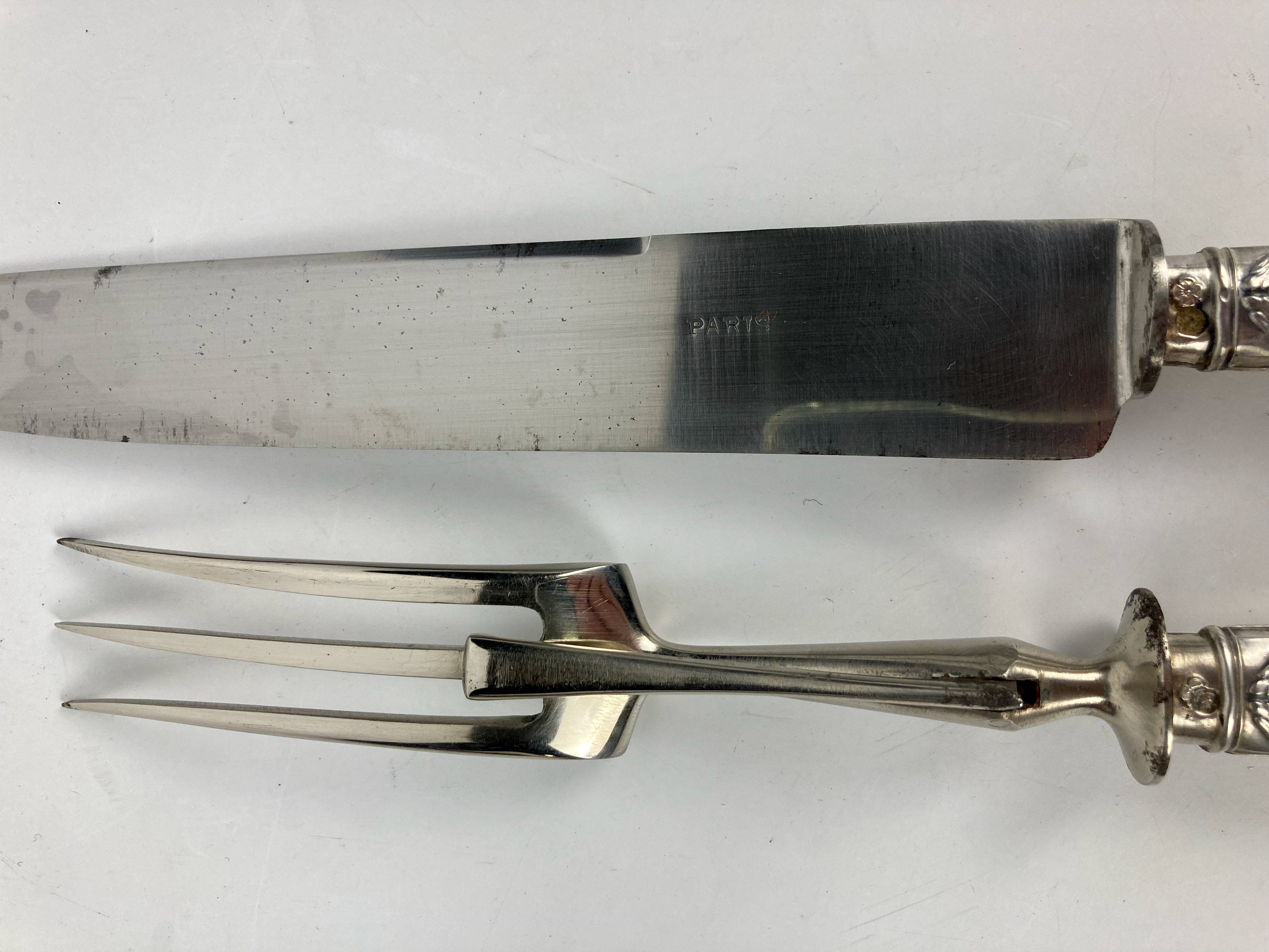 Ancien service à découper couverts argent fourré minerve paris