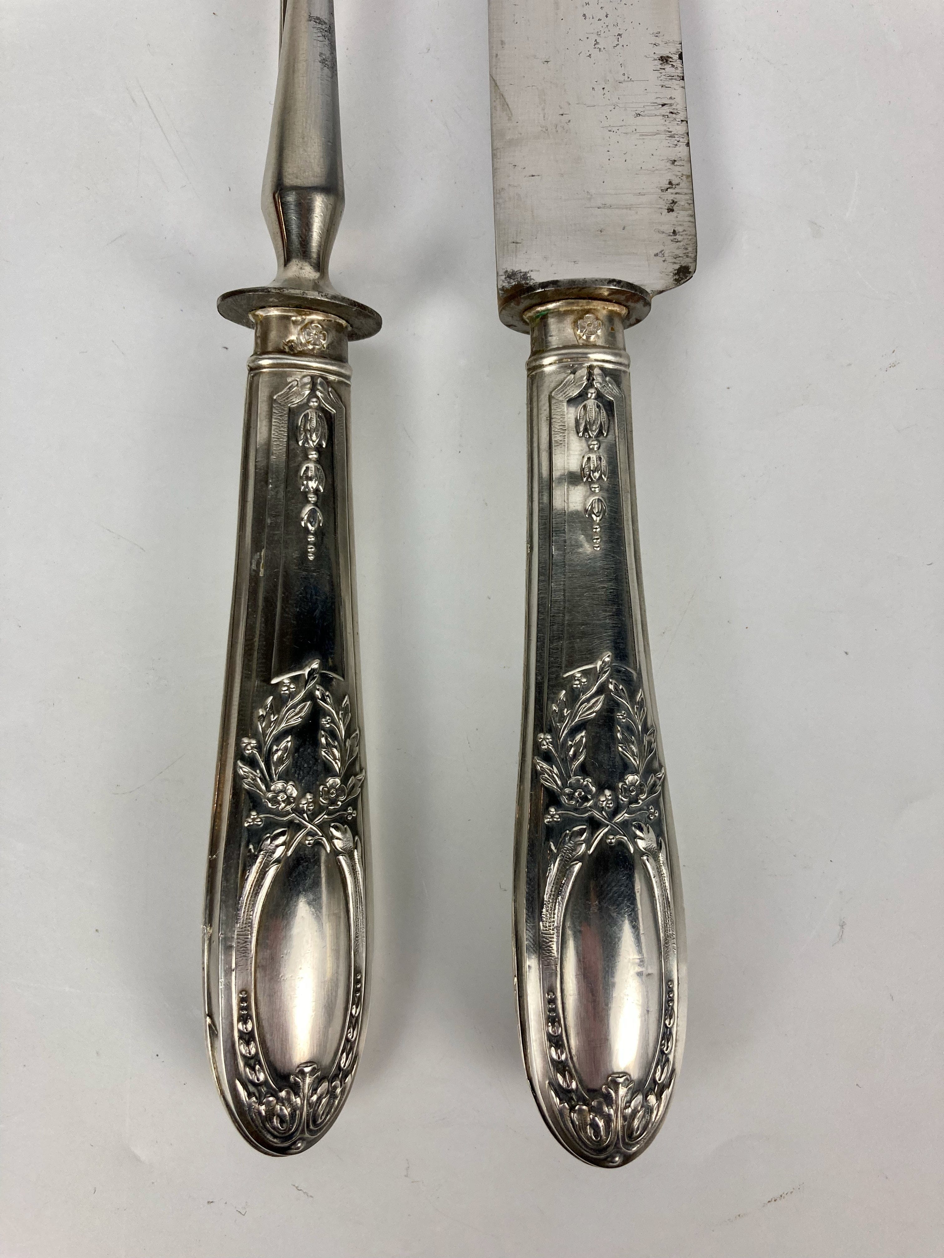 Ancien service à découper couverts argent fourré minerve paris