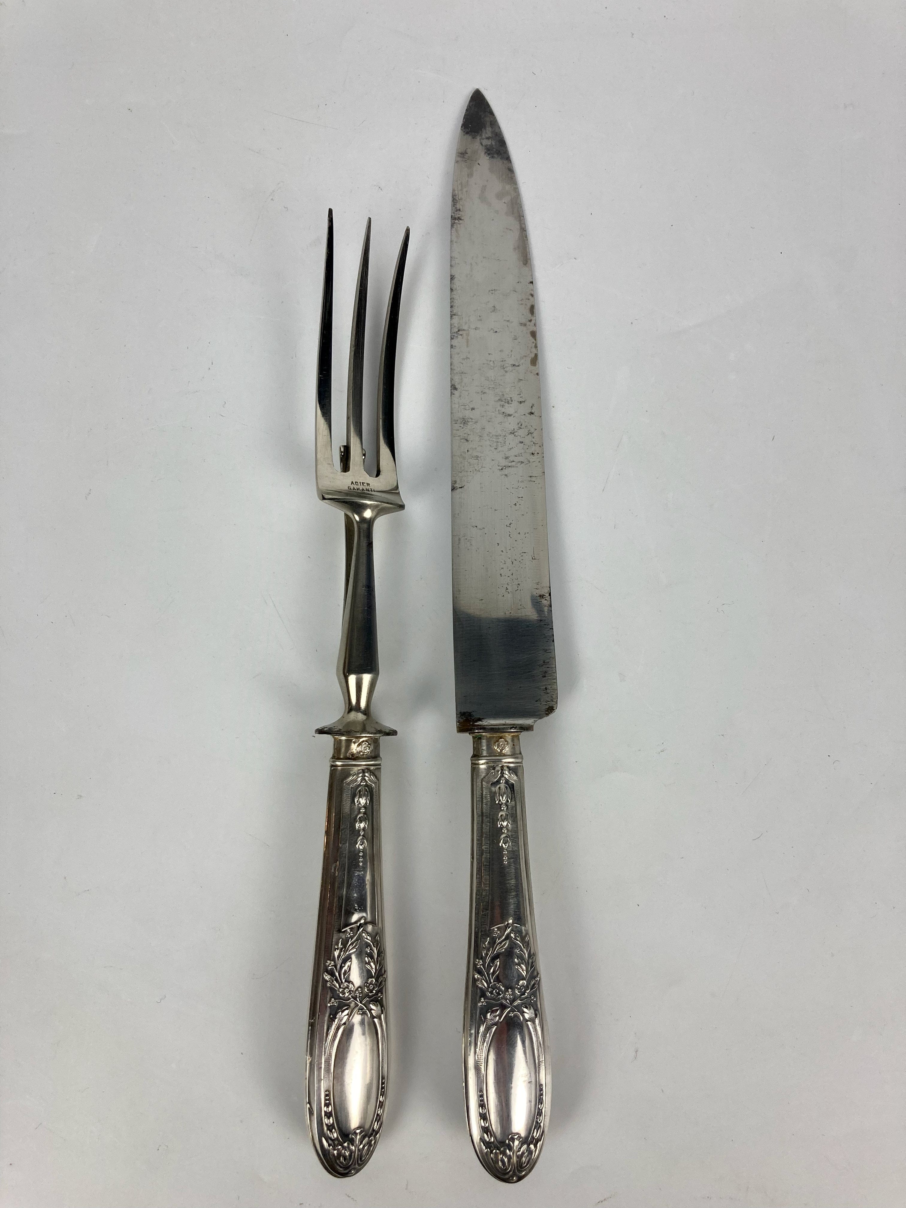 Ancien service à découper couverts argent fourré minerve paris