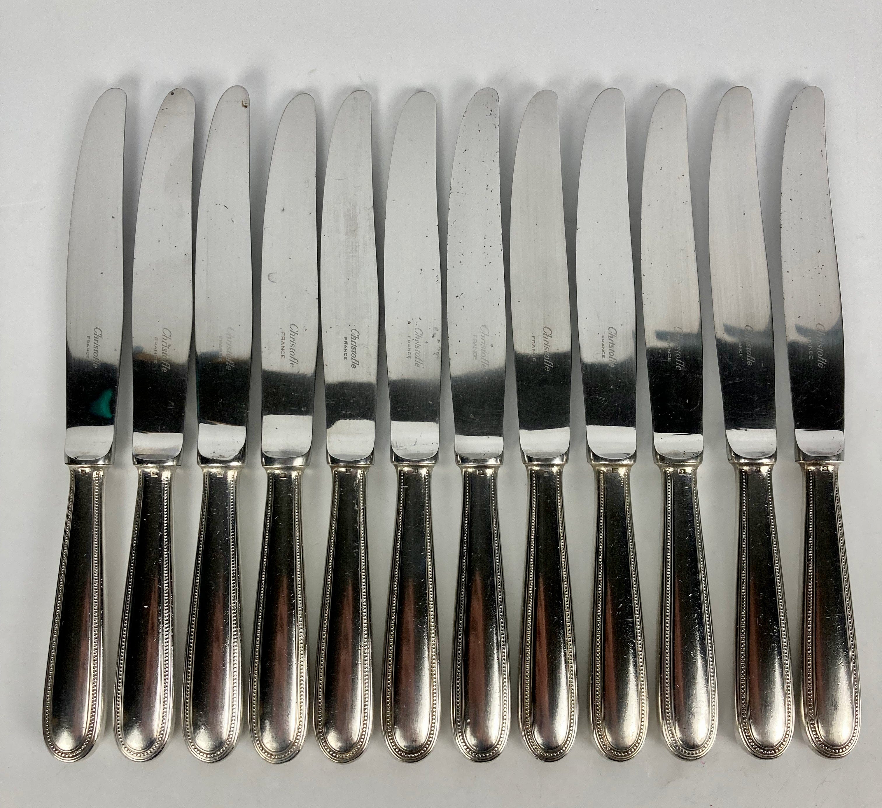 Christofle perle 12 grands couteaux métal argenté