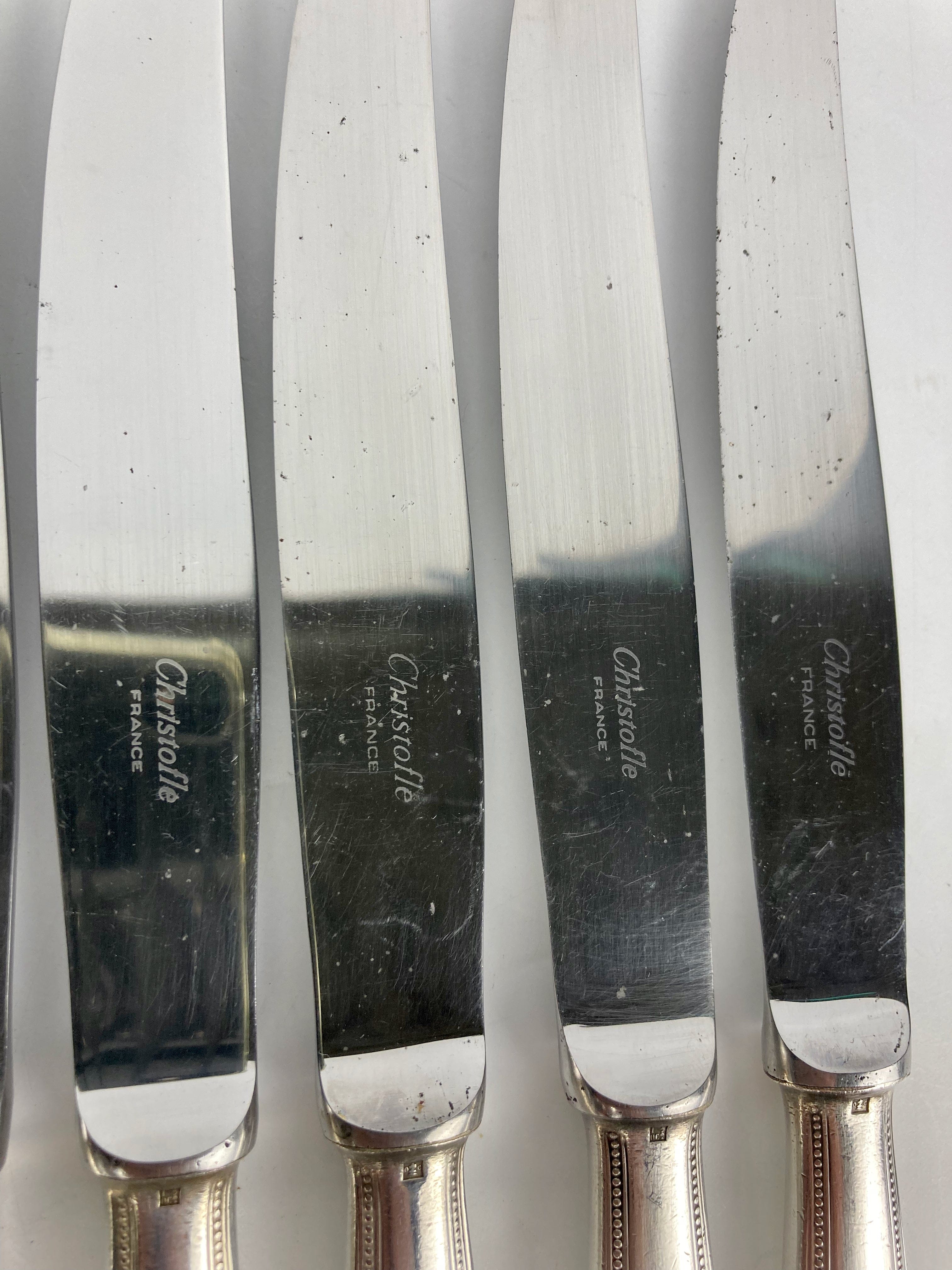 Christofle perle 12 grands couteaux métal argenté