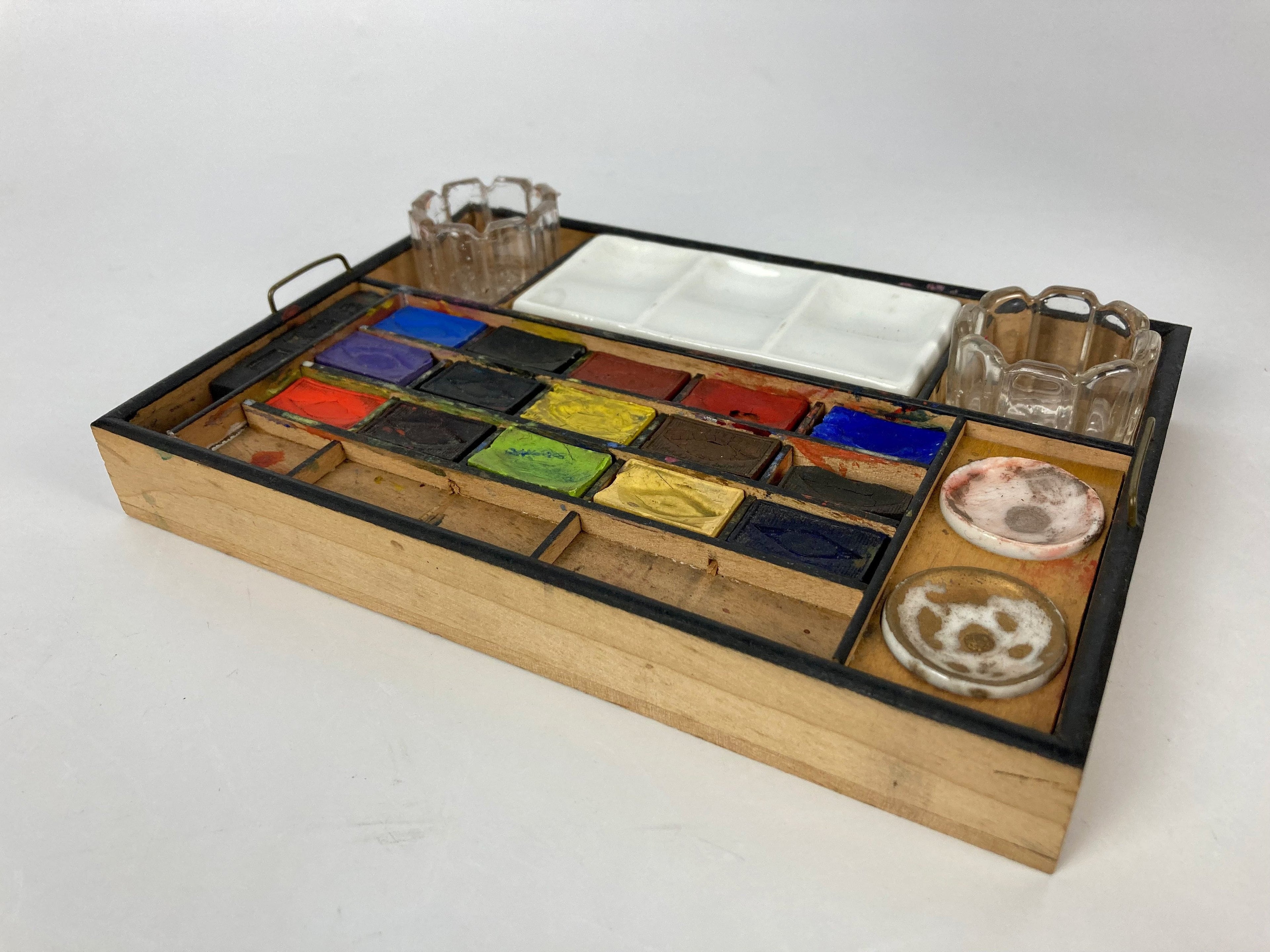 Ancien coffret de campagne voyage aquarelle 1900 boite aquarelliste