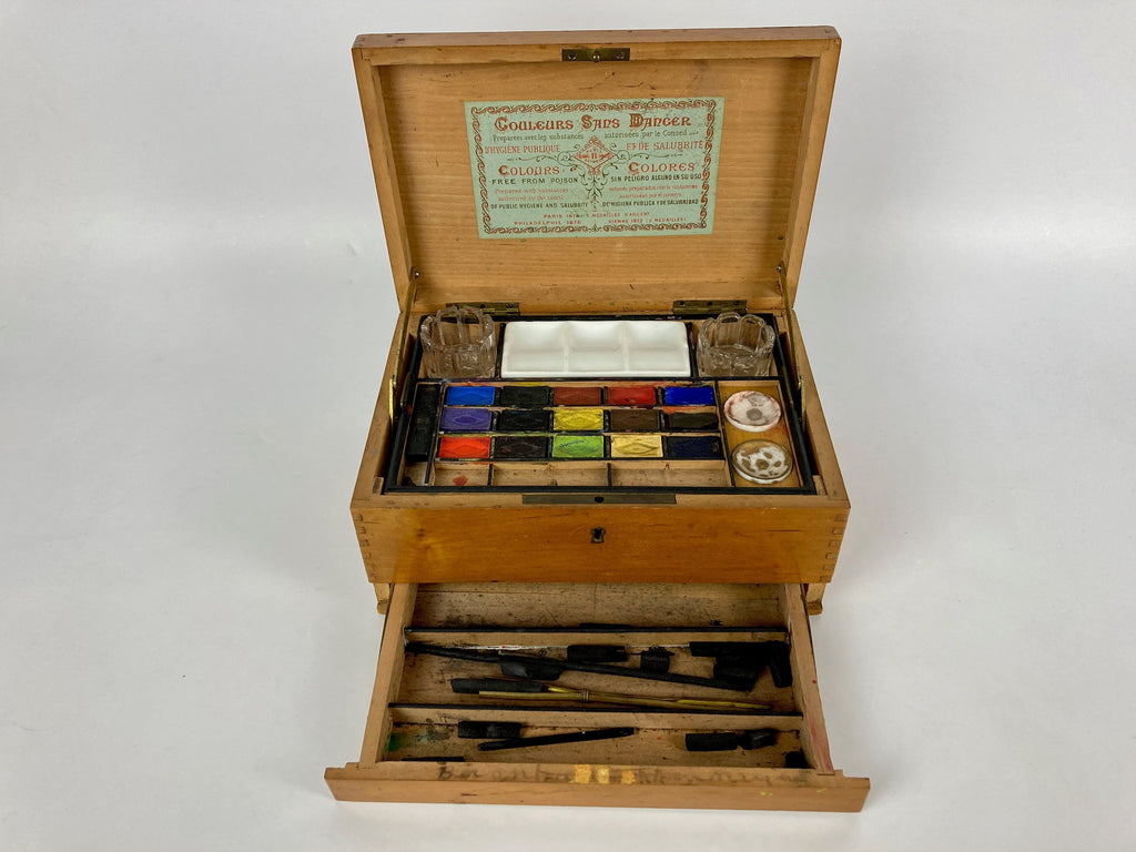 Ancien coffret de campagne voyage aquarelle 1900 boite aquarelliste