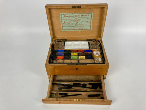 Ancien coffret de campagne voyage aquarelle 1900 boite aquarelliste