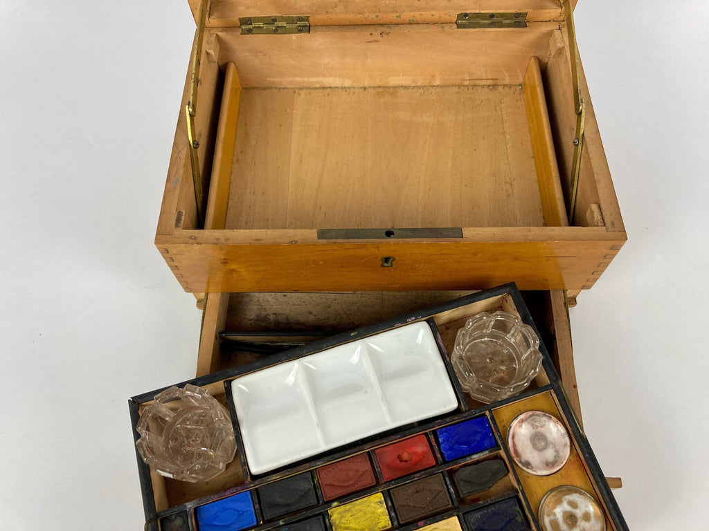 Ancien coffret de campagne voyage aquarelle 1900 boite aquarelliste