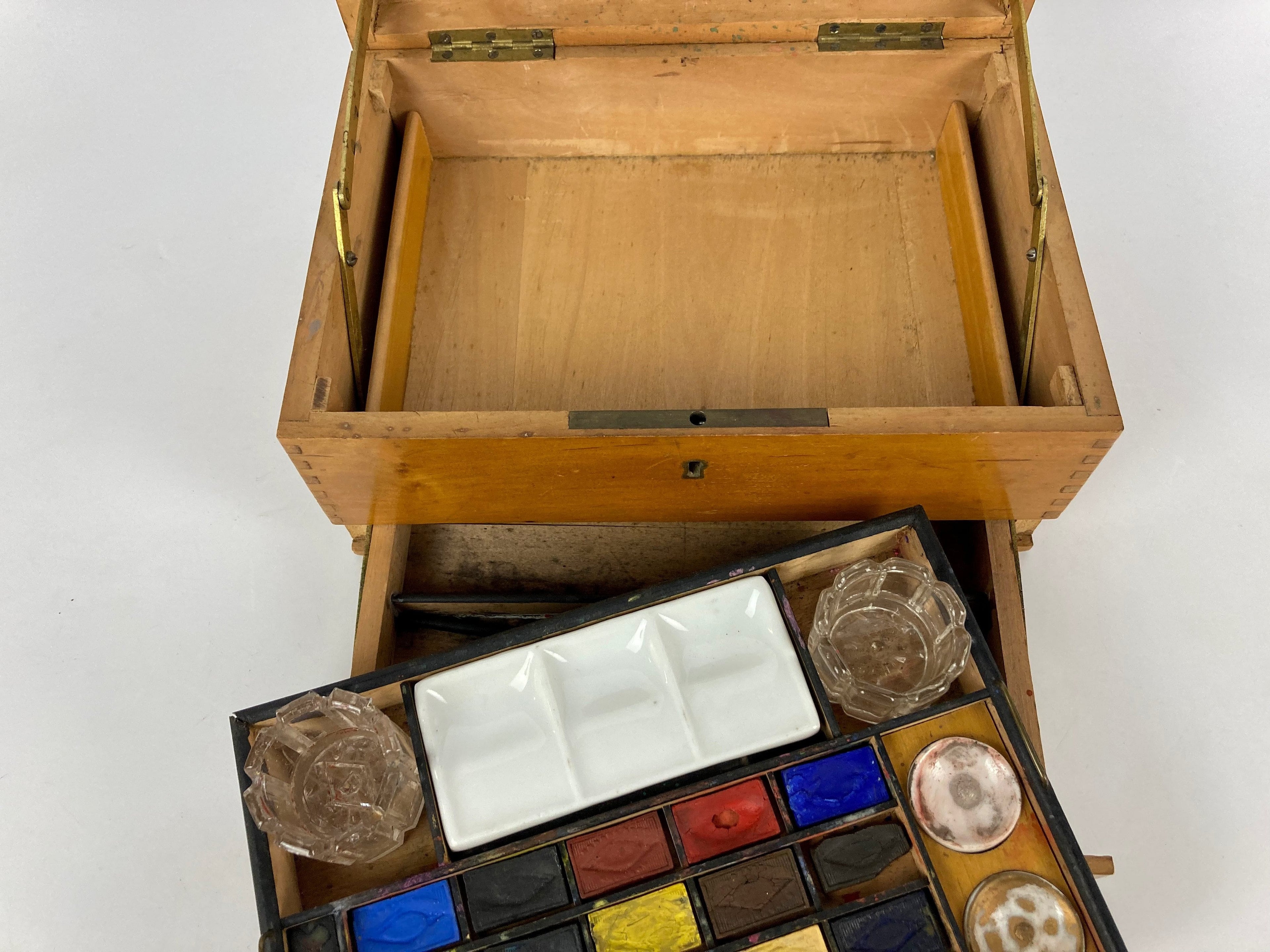 Ancien coffret de campagne voyage aquarelle 1900 boite aquarelliste