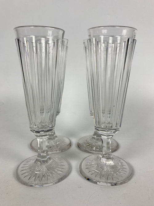 4 flutes à champagne en cristal à côtes plates XIX baccarat saint louis