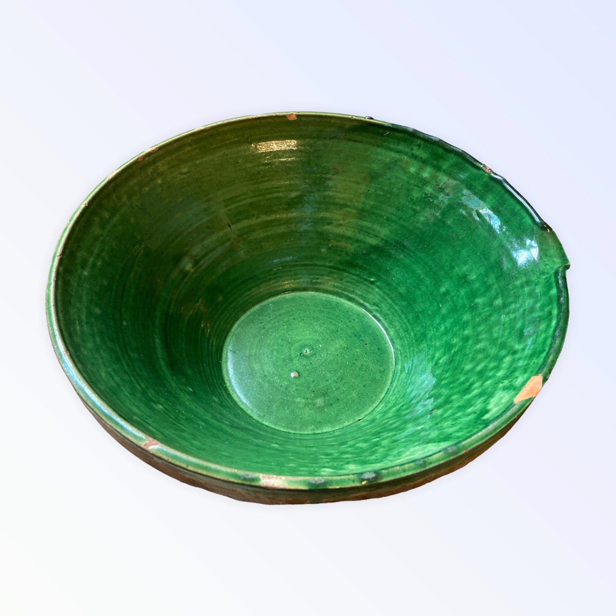 Gardale, ancienne jatte, tian, grésaille en terre cuite vernissée vert pôt à confit