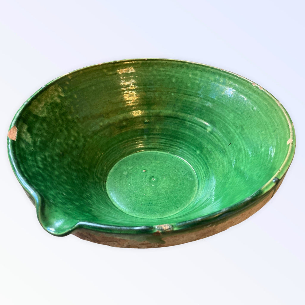 Gardale, ancienne jatte, tian, grésaille en terre cuite vernissée vert pôt à confit