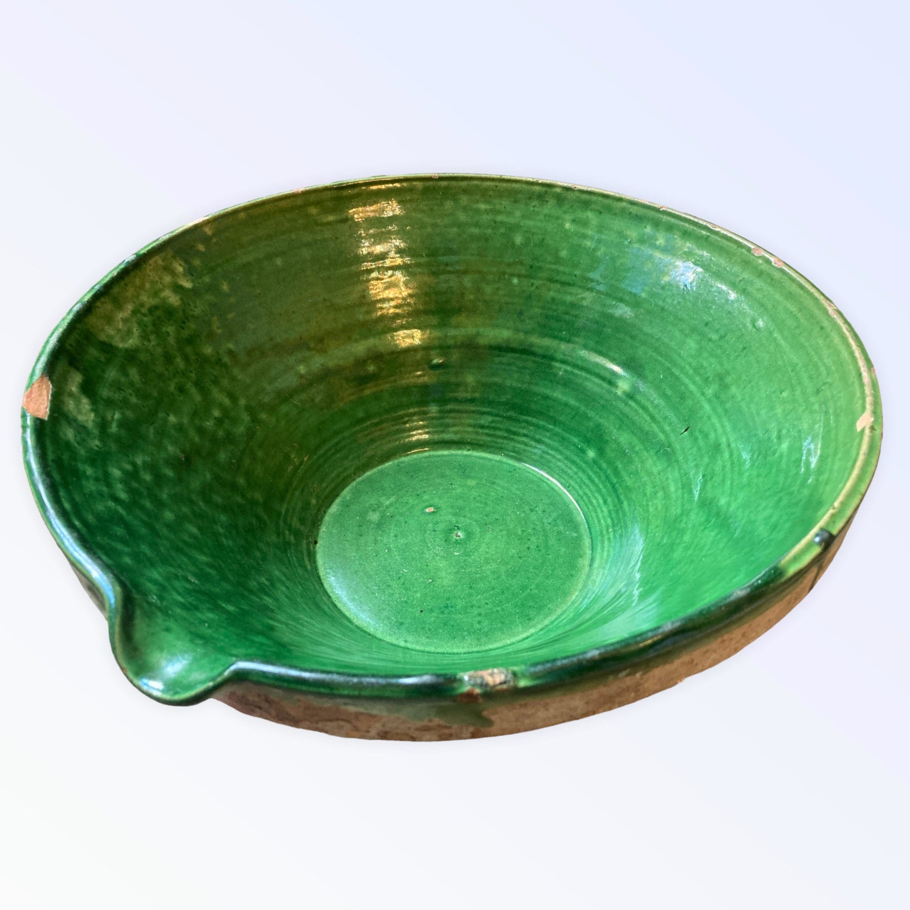 Gardale, ancienne jatte, tian, grésaille en terre cuite vernissée vert pôt à confit