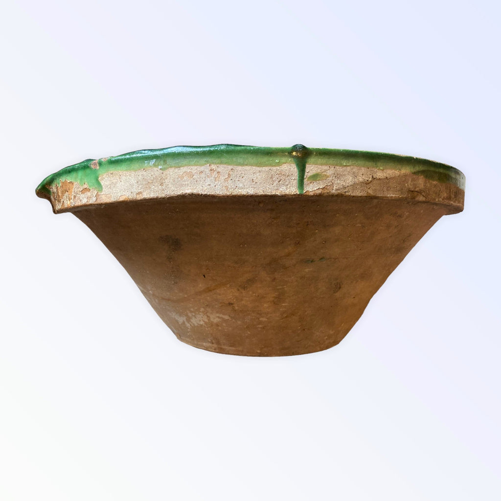 Gardale, ancienne jatte, tian, grésaille en terre cuite vernissée vert pôt à confit
