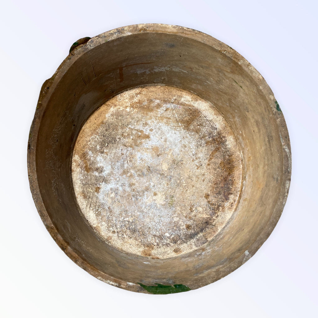 Gardale, ancienne jatte, tian, grésaille en terre cuite vernissée vert pôt à confit