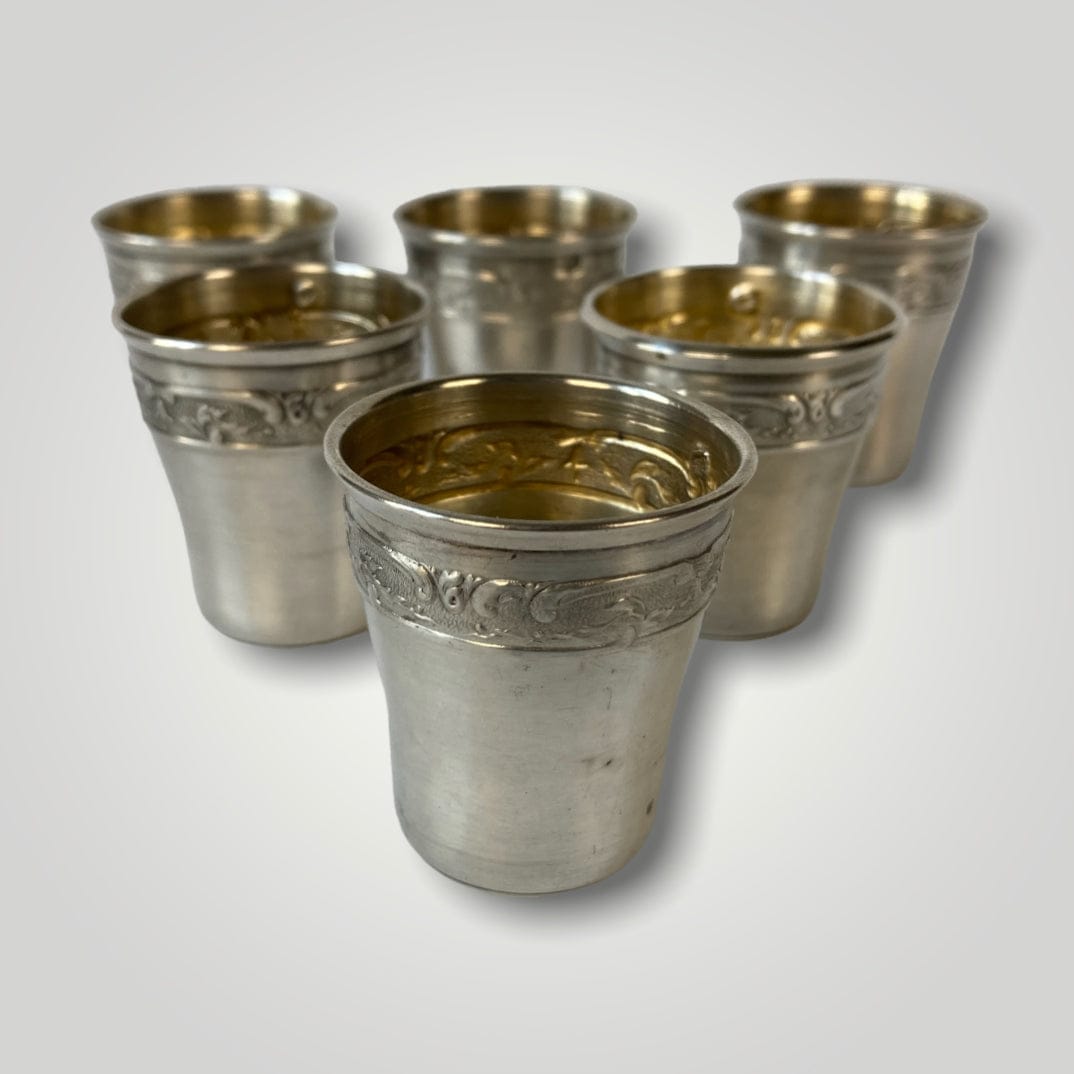 6 Gobelets à liqueur argent massif art nouveau 1900