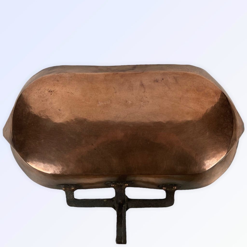 Ancien large lèchefrite cuivre étamé XVIII XIXème