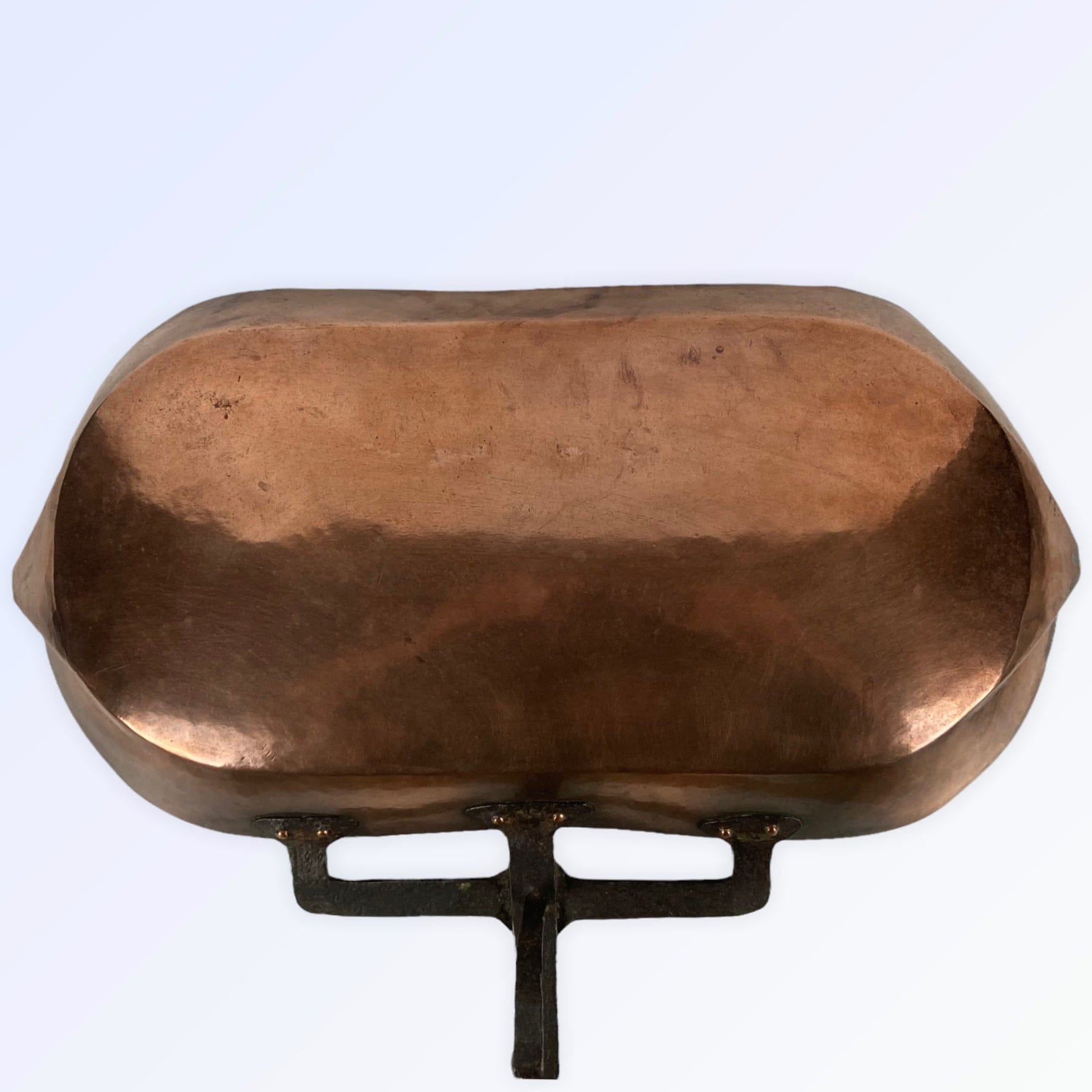 Ancien large lèchefrite cuivre étamé XVIII XIXème