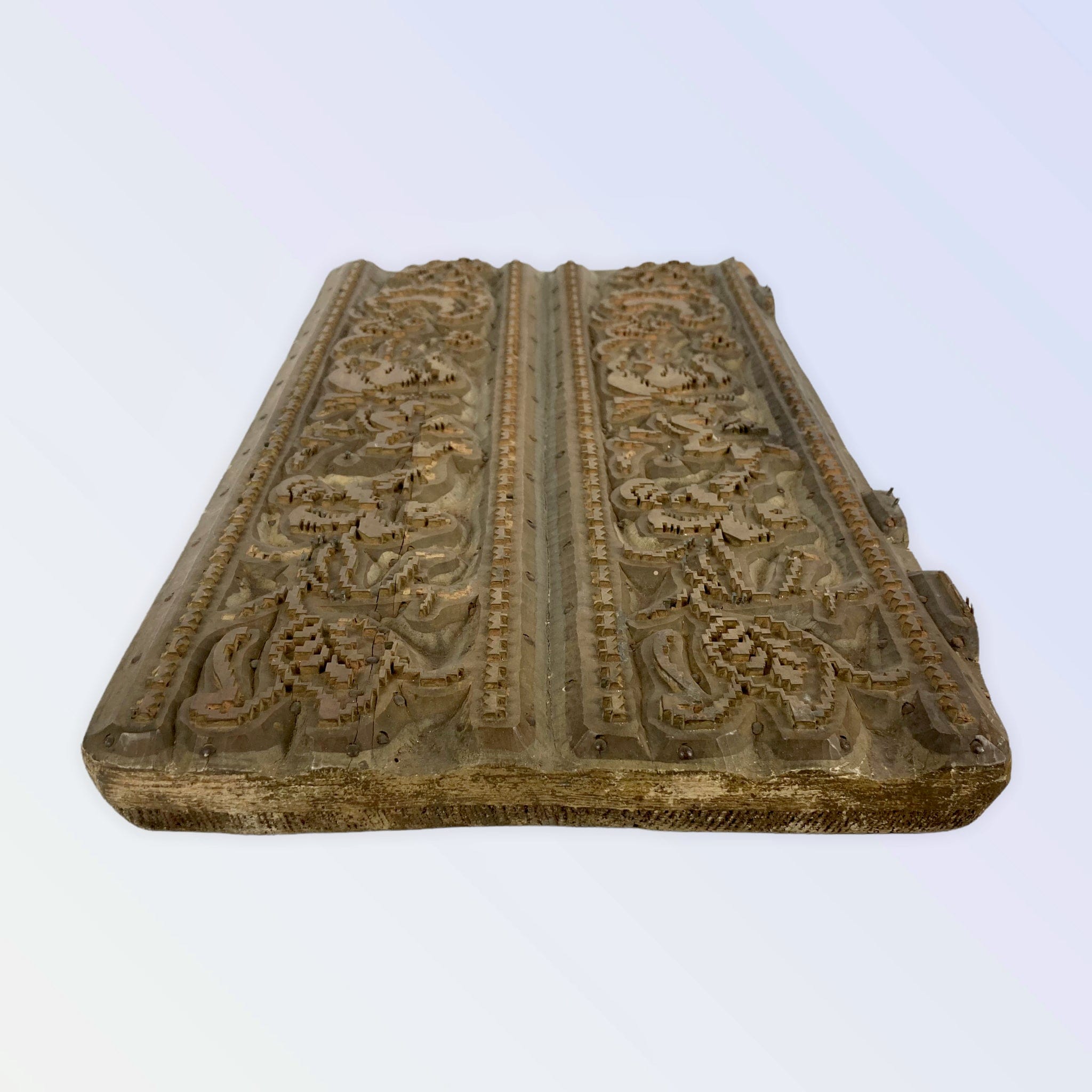 Plaque bois gravé impression à la planche XIX ème indienne soierie