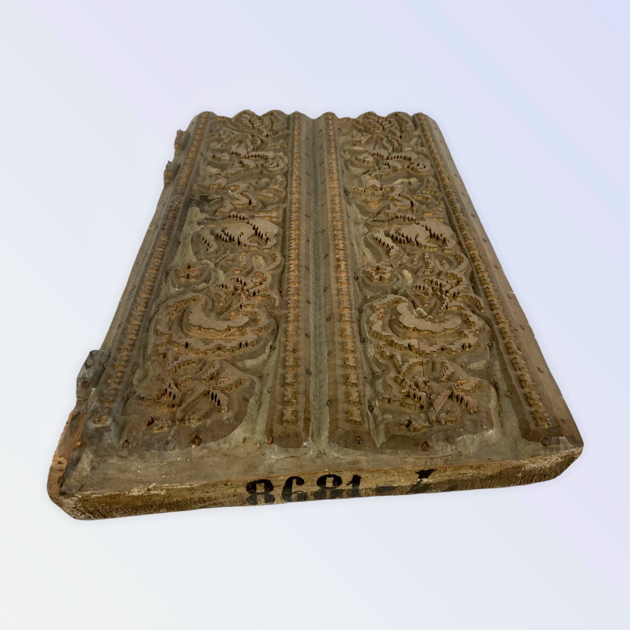 Plaque bois gravé impression à la planche XIX ème indienne soierie