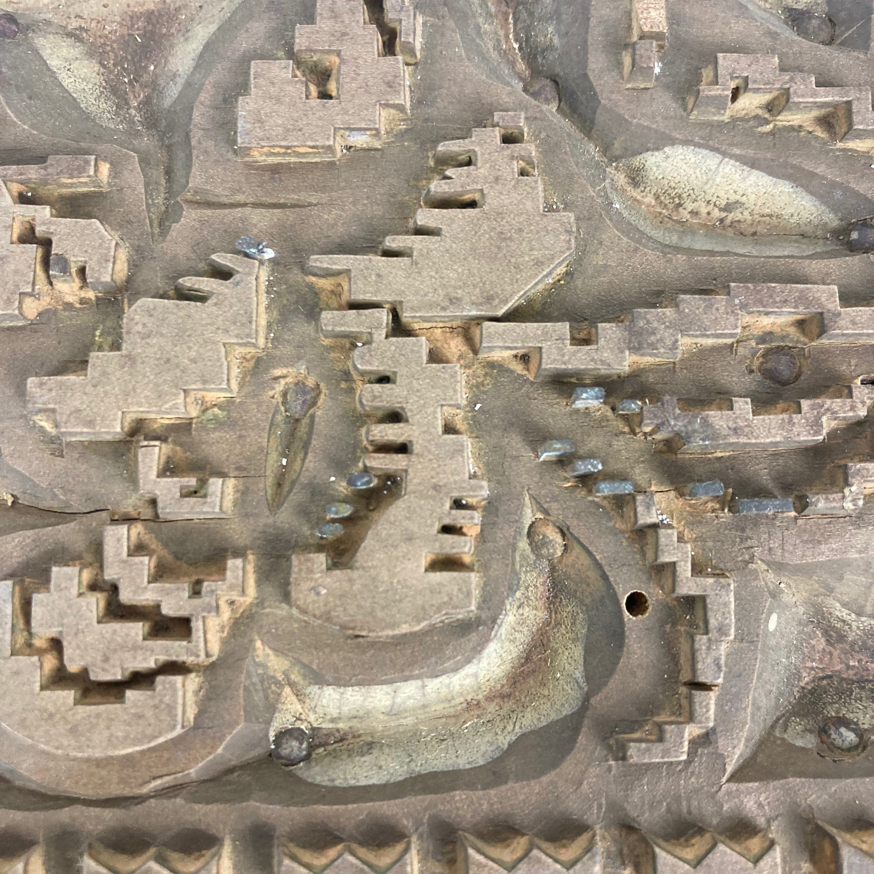 Plaque bois gravé impression à la planche XIX ème indienne soierie