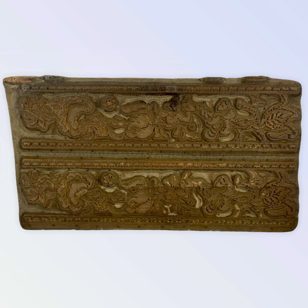 Plaque bois gravé impression à la planche XIX ème indienne soierie